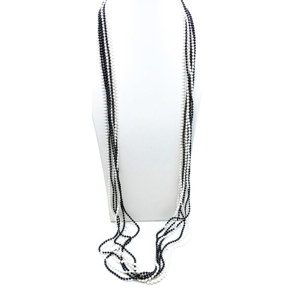 Vintage Plastic Eight Strand Necklace, Hong Kong Black and White Lightweight - Picture 1 of 4